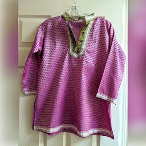 Embellished Indian Kurti Tunic, Pink and Green, Size L or 10